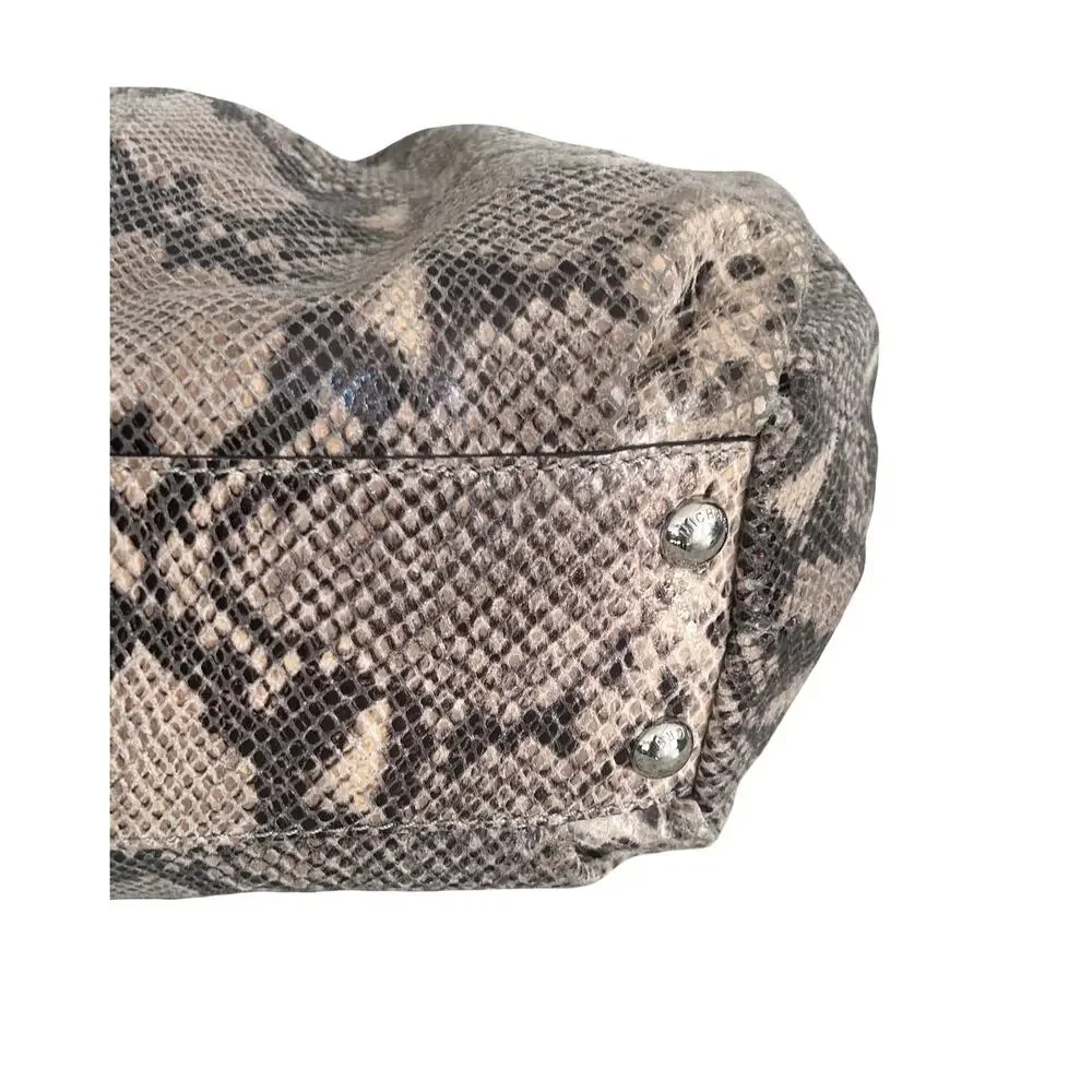 Michael Kors Snakeskin Gray Brown Leather Large Hobo Toto Purse Bag - Picture 13 of 16